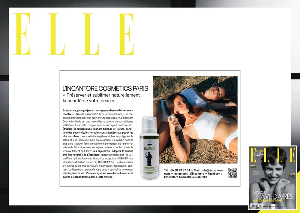 Notre nouveau soin pour le corps LENELAÏS dans le magazine ELLE du 2 octobre 2025
